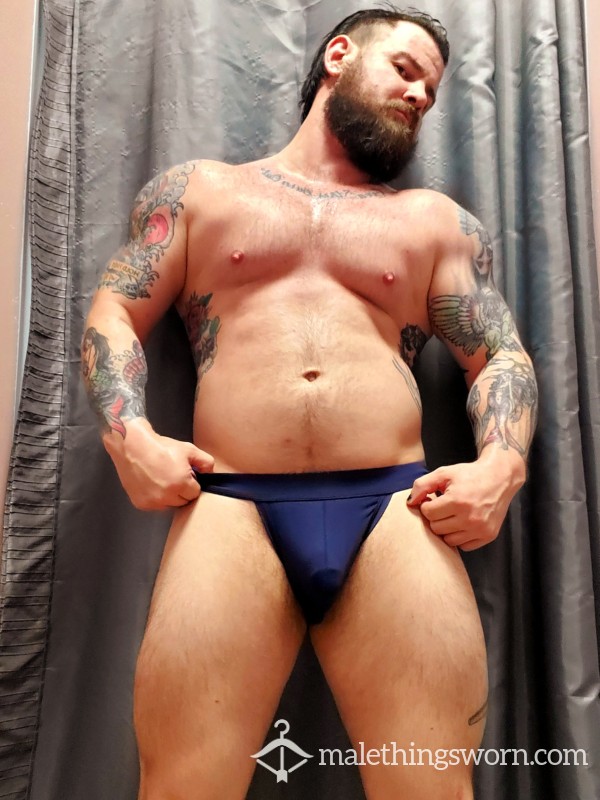 Navy Jock Worn By Sweaty Powerlifter