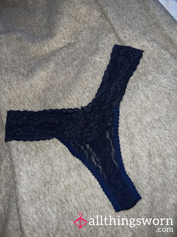 Navy Lace Animal Print Thong