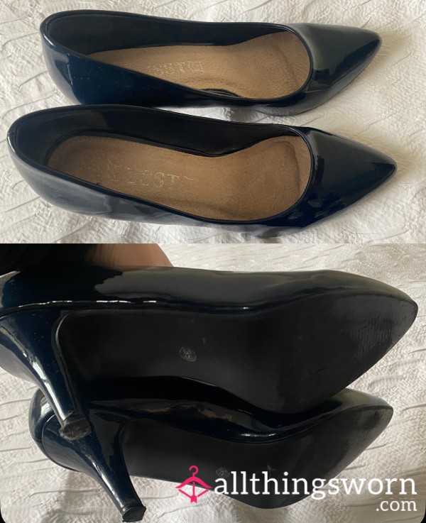 Navy Patent Work Heels