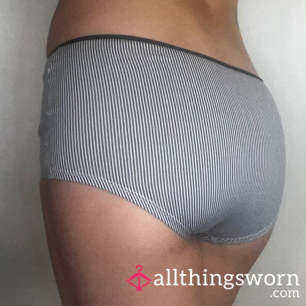 Navy Pin Striped Cotton Full Back Boyshort Panty