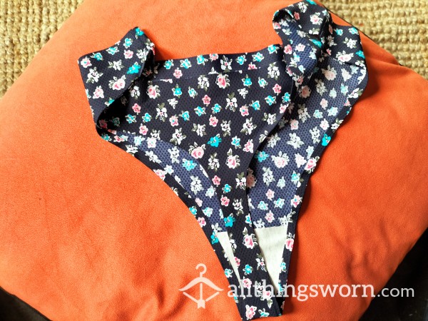 Navy Small Flor*l Print Thong.