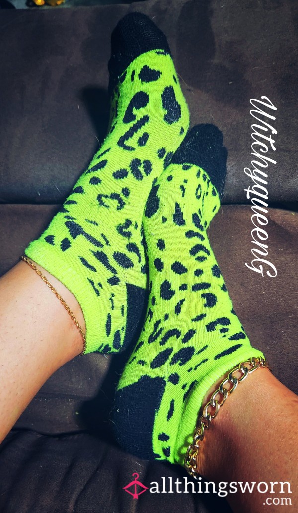 Neon Cheetah Print Ankle Socks