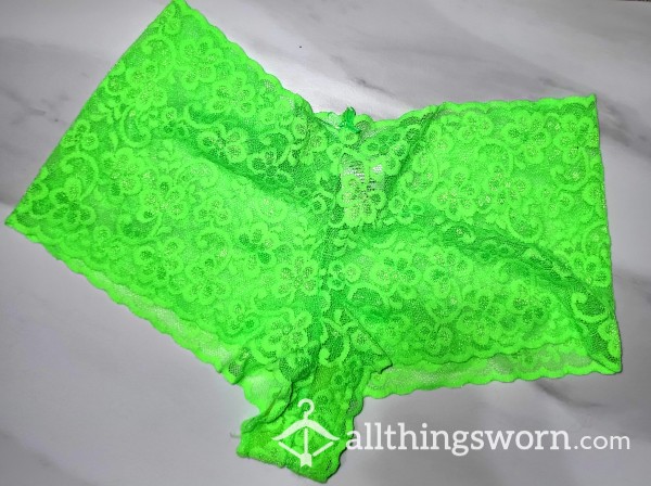 Neon Green Lace Boyshorts $29