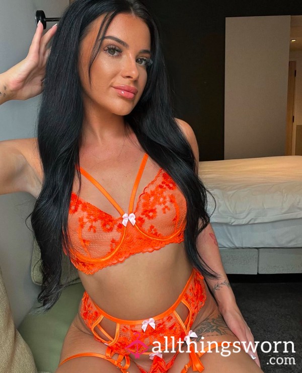 Neon Orange 3 Piece Lingerie Set