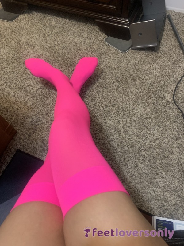 Neon Pink Thigh High Stockings