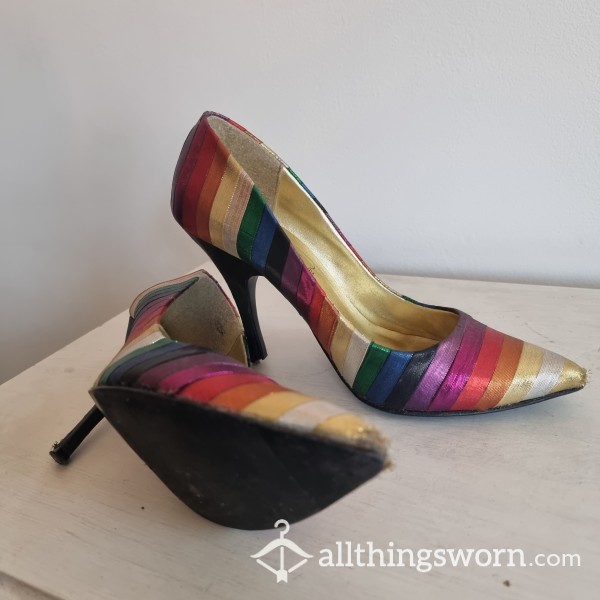 Neon Rainbow "Your Feet Look Gorgeous" UK5, EU 38 Very Well Worn Stilettos