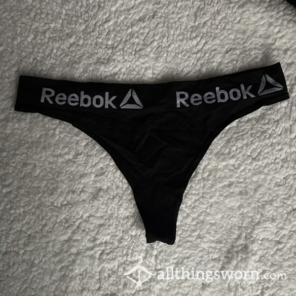 WORN NEW Black And White Logo Reebok Athletic Sport Thong *48 HR WEAR*