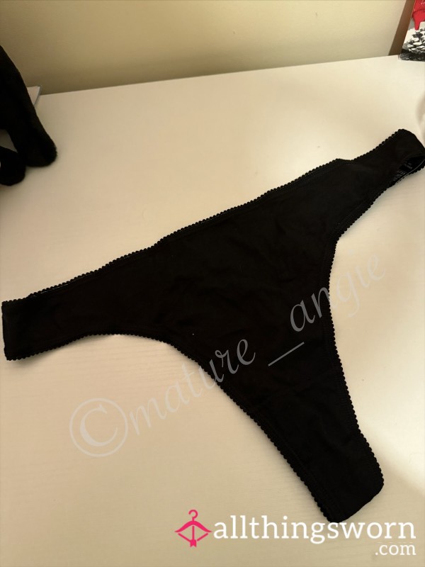 New Black Cotton Thong