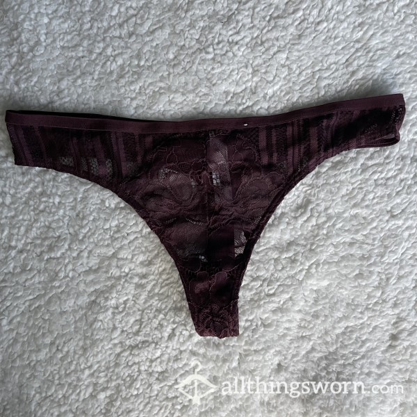 WORN NEW Purple Lace See Through Thong (MATCHING BRA ADDITION) *48 HR WEAR*