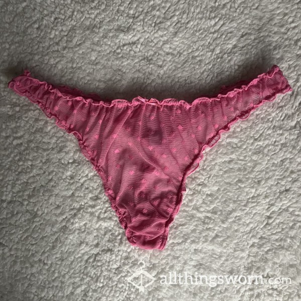 WORN NEW Pink See Through Heart Thong *48 HR WEAR*