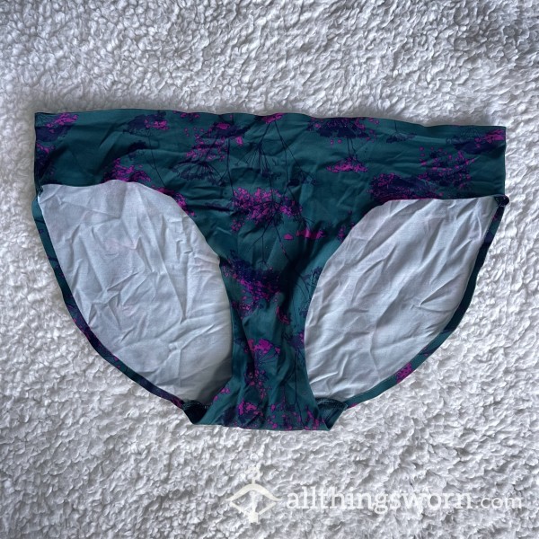 WORN NEW Teal And Purple Flor*l Silk Short Briefs Panties *48 HR WEAR*