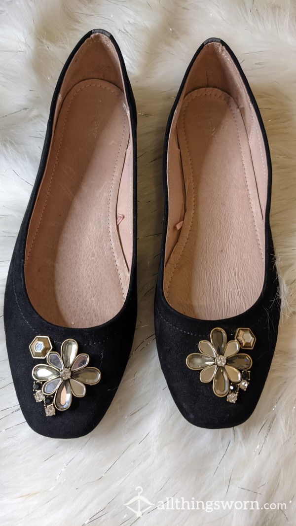 Next Black With Jewels Ballet Pumps UK Size 7