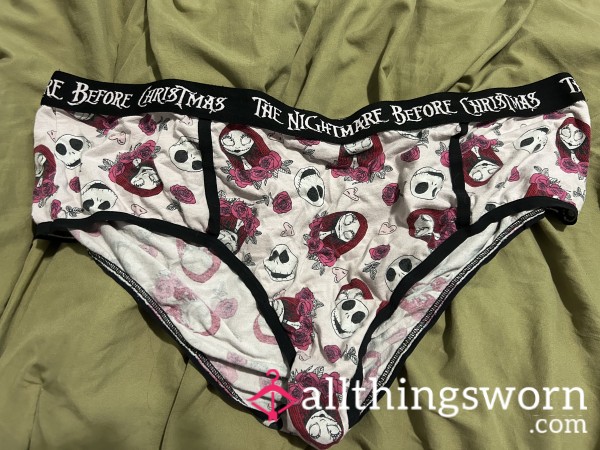 ~NIGHTMARE BEFORE CHRISTMAS JACK&SALLY LIGHT PINK HEART ROSE PRINT COTTON CHEEKY PANTY~