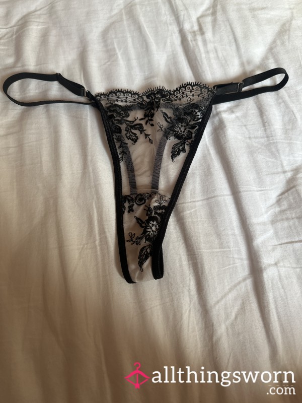 Nude/ Black Lace Thong