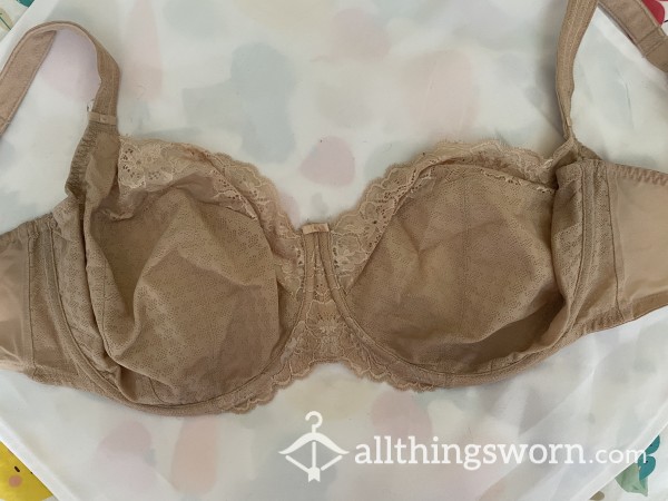 Nude Lace Bra 36 J. Well Worn.