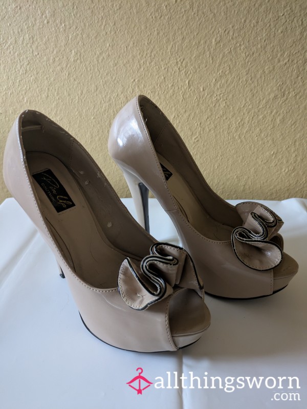 Nude Retro Platform Heels