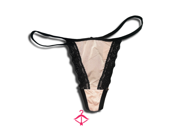 Worn Nude/Black Lace Trim G-String