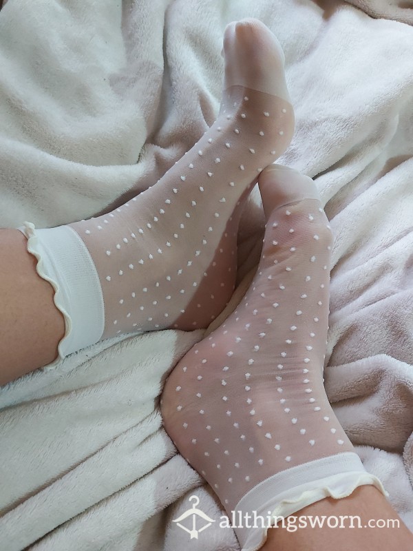 ***SOLD*** Nylon Spandex Dotty Frilly Ankle Socks