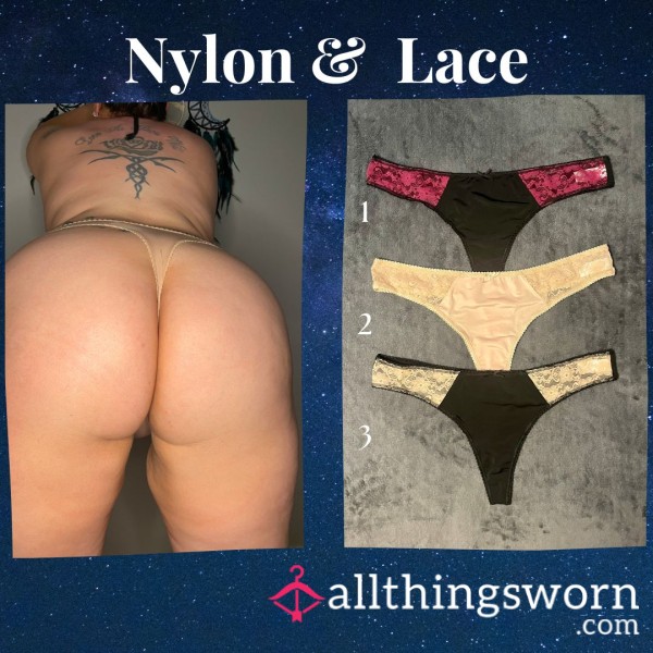 Nylon Thong With Lace Straps