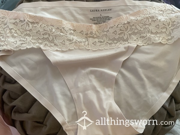 OLD Beige Laura Ashley Size 7 Fullback Panties!  Soft, Stained, And Worn As F**k! Xx