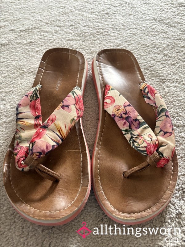 Old Flowery Flip Flops