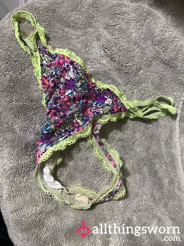 Old Frayed Colorful Lace Thong 😻