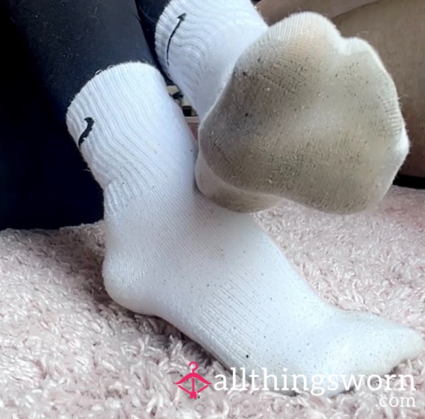 🤍 White SWEATY Nike Crew Gym Socks With Video + Photo-Set ♡ £3 UK P&P