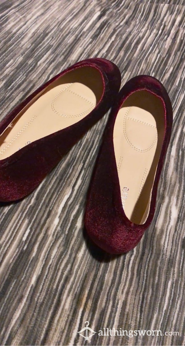 Old Red Crushed Velvet Flat Shoes