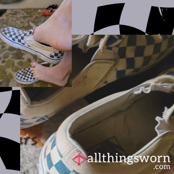 💙🏁 Old Ruined & Smelly Slip-On Vans, Blue & White Checkered