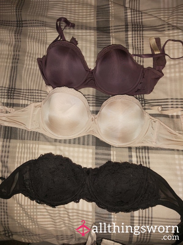 Old Used Bras. 2 Push Up. 1 Black Strapless