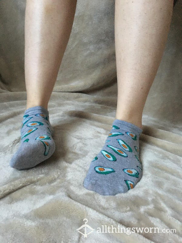 Old Used Fun Grey Avocado Socks