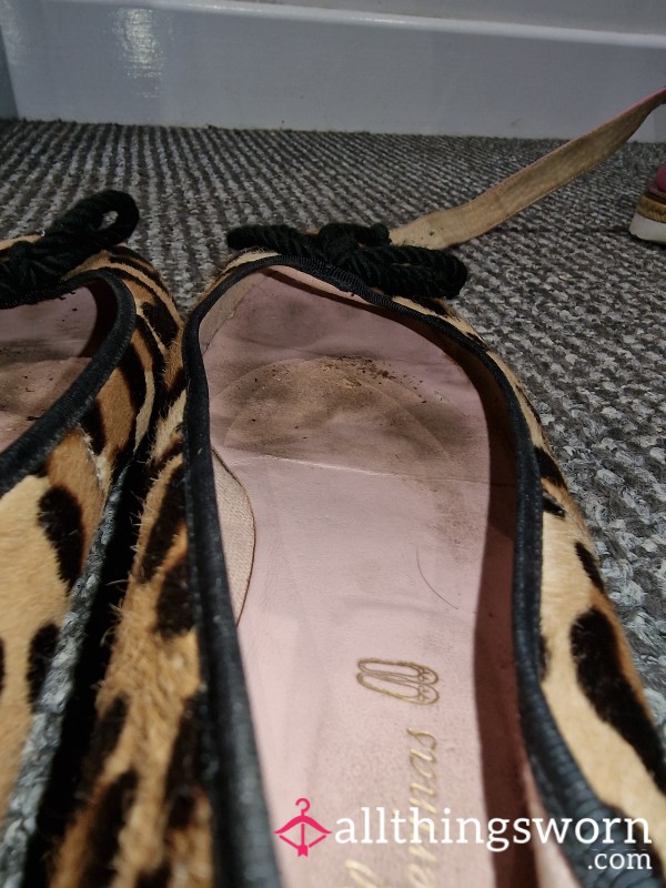 SOLD Old Well Worn Leopard Ballet Flats