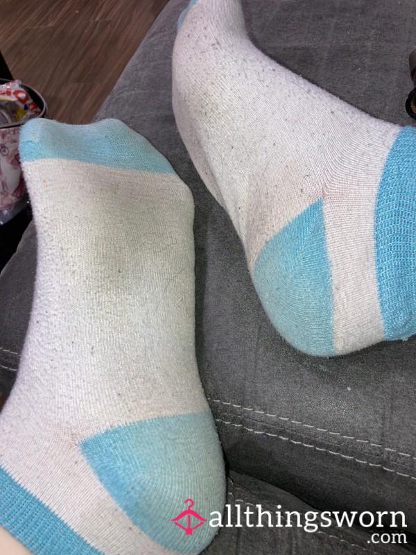 Old White And Blue Ankle Socks