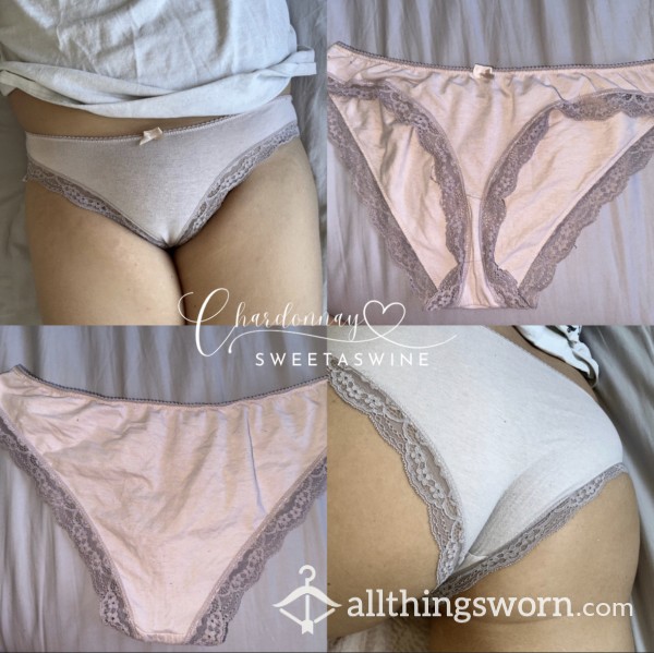 🍷UK M|🍑Pastel Pink Cotton Lace Trim Panties🩷