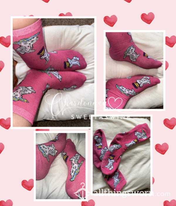 🦶🏼Old Worn Pink Cat Print Socks🐱🧦