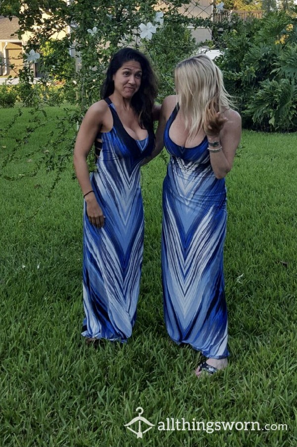 One Hot Dress..double Trouble! Hot & Sweaty In FL! Worn Blue & Black S**y Dress. Size Small