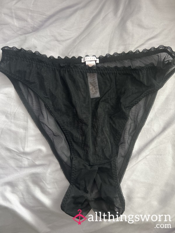 OPEN CROTCH BLACK SEE THROUGH FULL Bu*t PANTIES BY SAVAGE - Xl