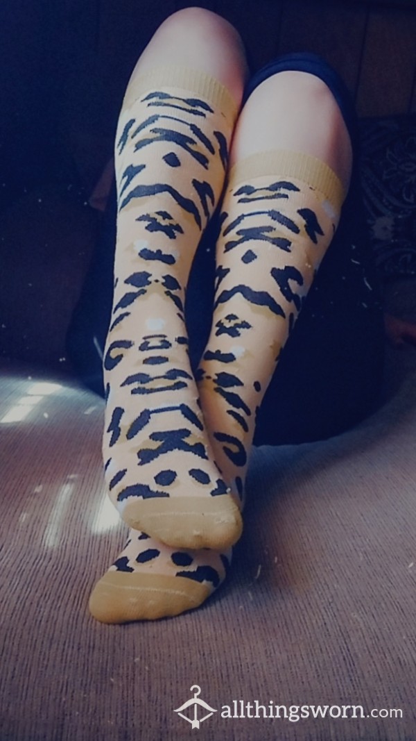 Orange Animal Print Almost Knee High Socks