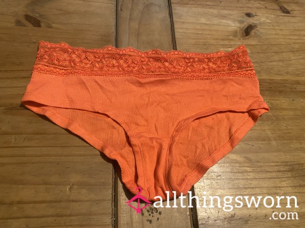 Orange Cotton And Lace Panties