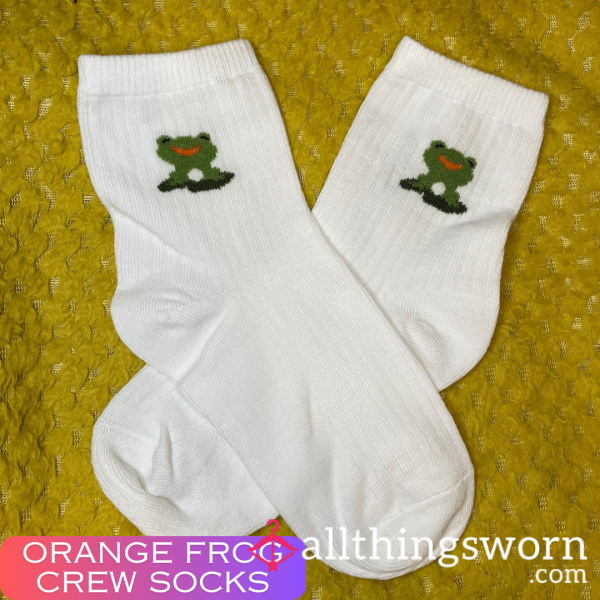 Orange Frog White Crew Socks 🧡  - 2 Day Wear + 1 Workout Included - £15 😈 Longer Wears And International Shipping Available 🌍