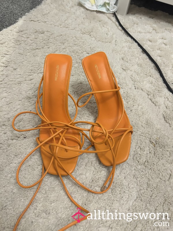 Orange Leather Strappy High Heels