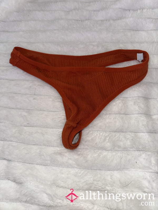 Orange Ribbed Thong