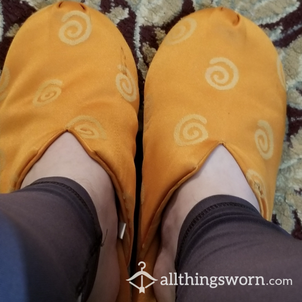 Orange Satin House Slippers