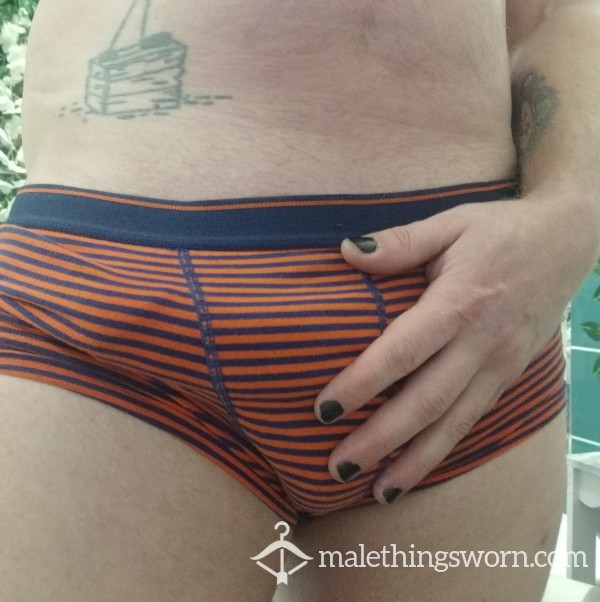 Orange, Striped Boxer Briefs.