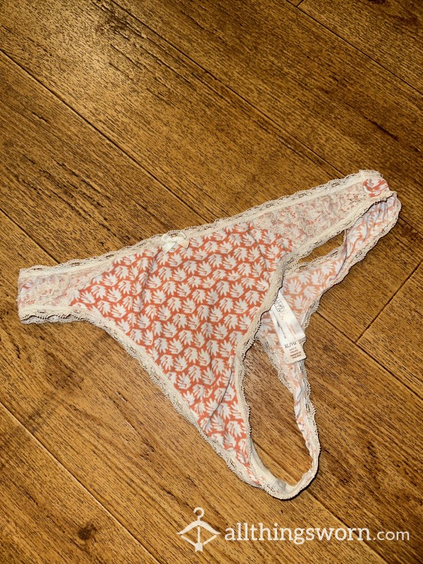 Orange & White Lace Thong