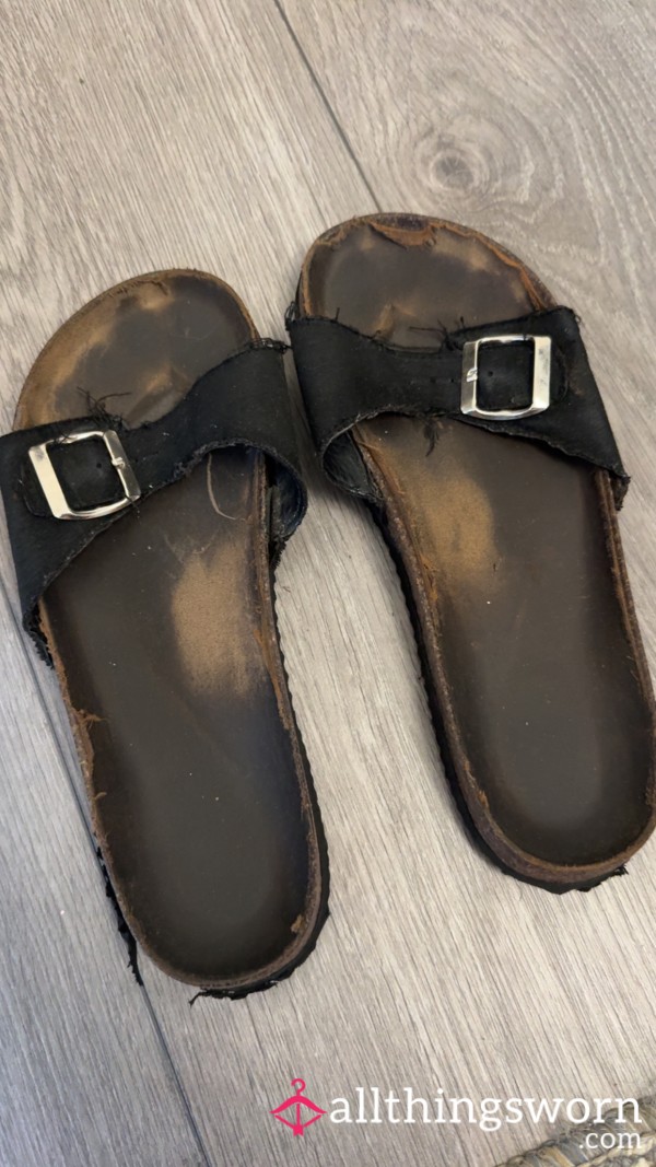 Over Use Worn Black Flip Flop/slide Style Shoe