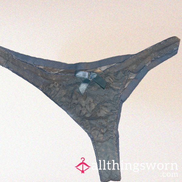 ❤️OVERNIGHT Worn Blue Lace Thong…12+ Hours No Shower❤️