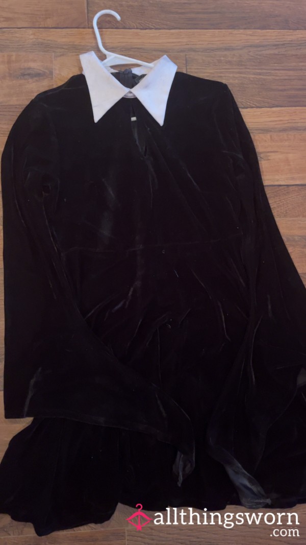 (Owned Since I Was 18) (Size L) Gothic Wednesday Addams Peter-pan Collar Velvet Killstar Dress 🖤🕸️