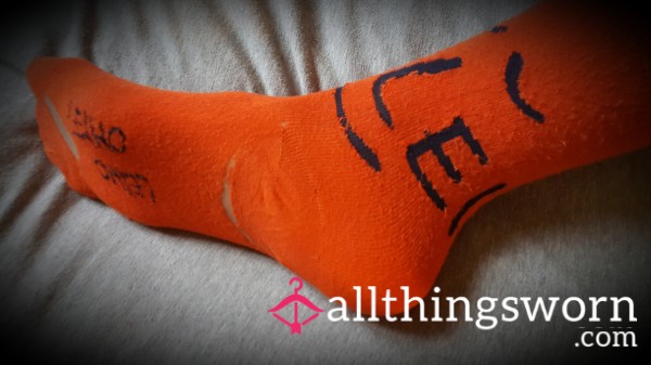 Pair Of Well Worn Bright Orange Socks 👣