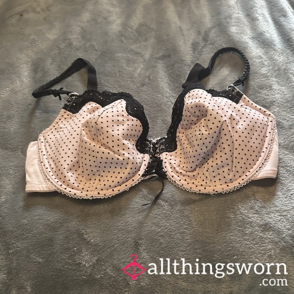 Pale Pink & Black Polka Dot Bra - UK Size 40D - SSBBW